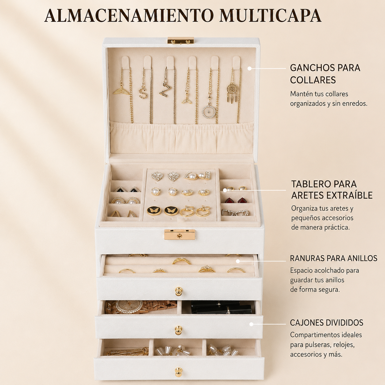Joyero Organizador con divisiones blanco