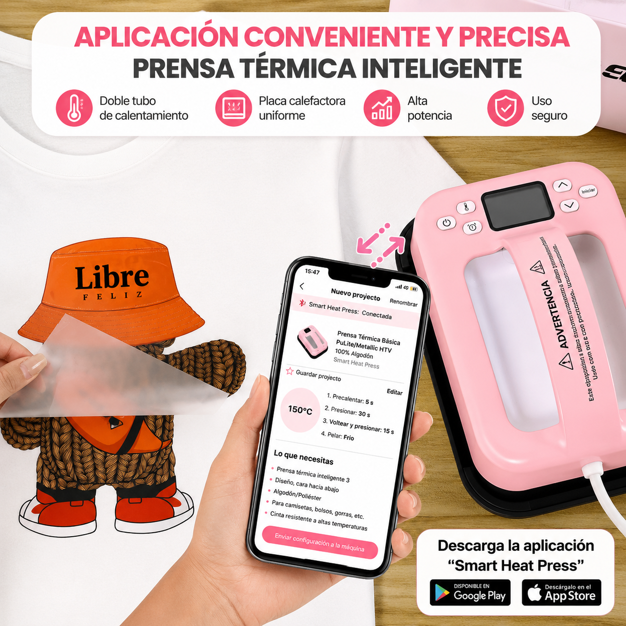 Máquina de prensa térmica rosa 17.8 cm x 12.7 cm (SOBREPEDIDO)