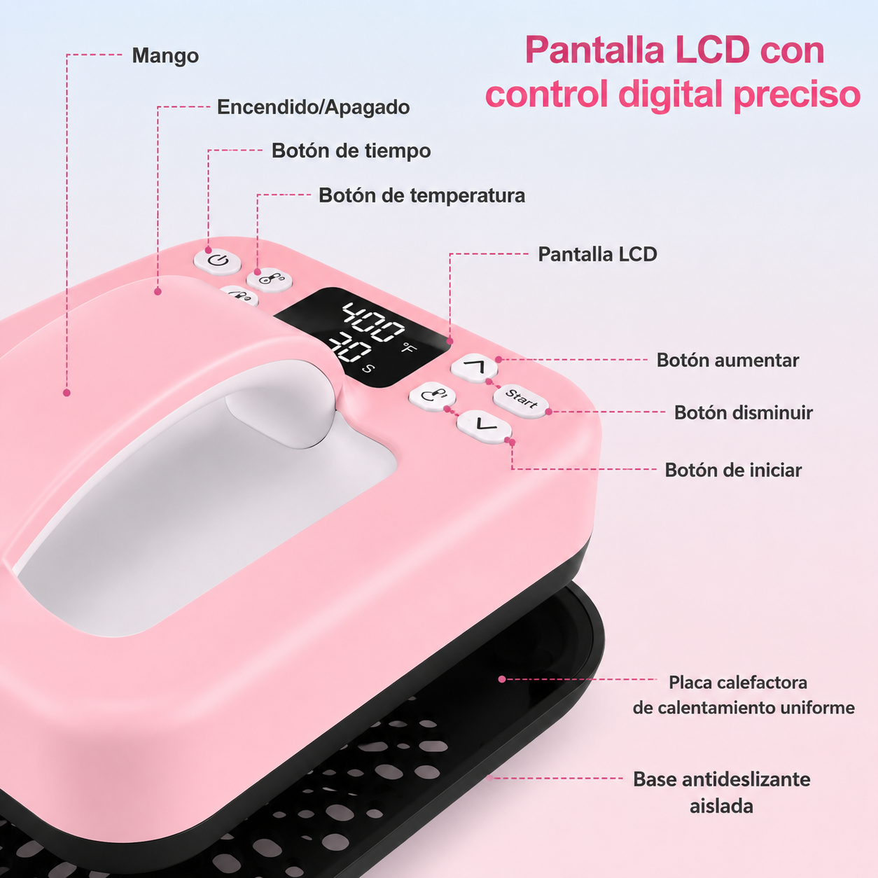 Máquina de prensa térmica rosa 17.8 cm x 12.7 cm (SOBREPEDIDO)