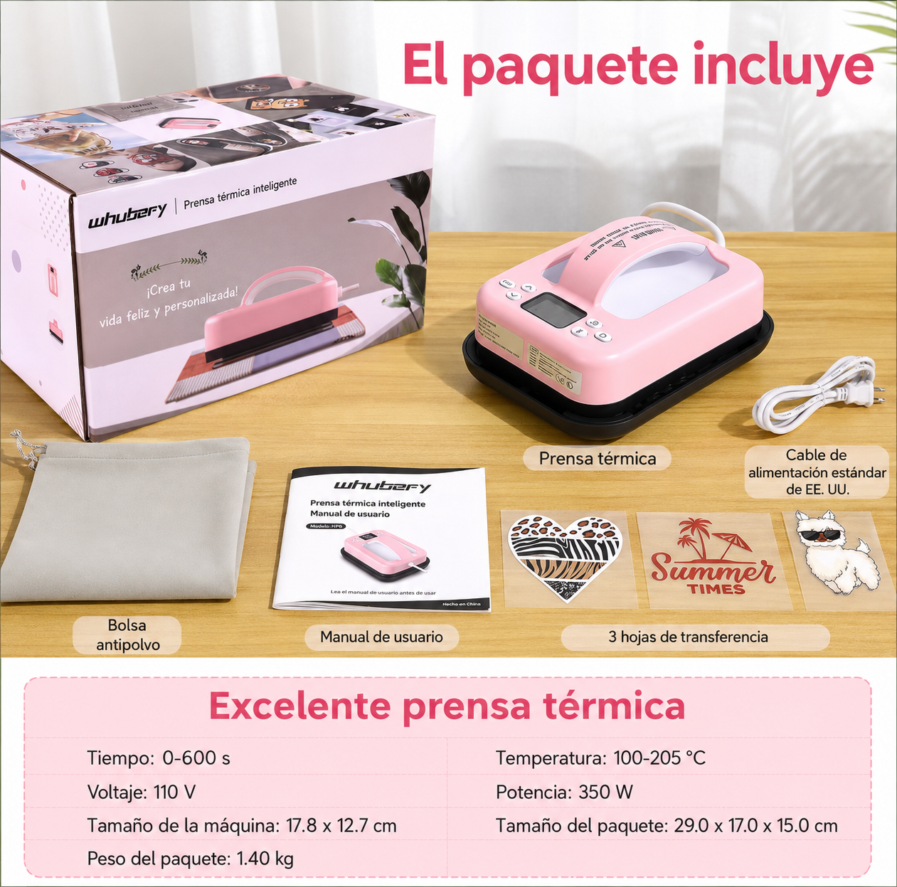 Máquina de prensa térmica rosa 17.8 cm x 12.7 cm (SOBREPEDIDO)
