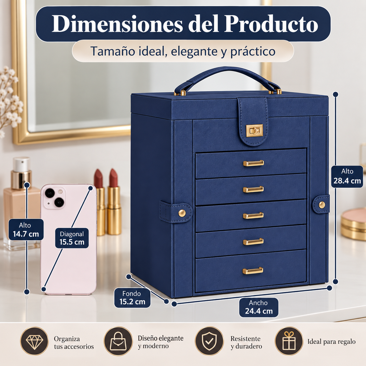 Joyero Organizador con divisiones color azul