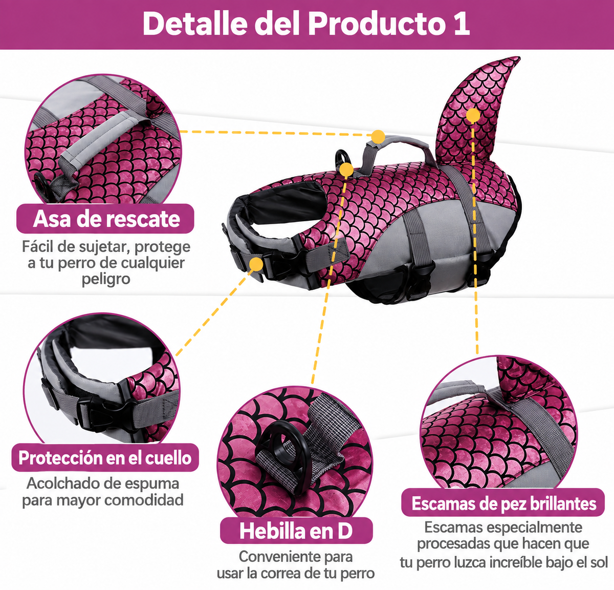 Chaleco salvavidas para mascotas talla L de escamas