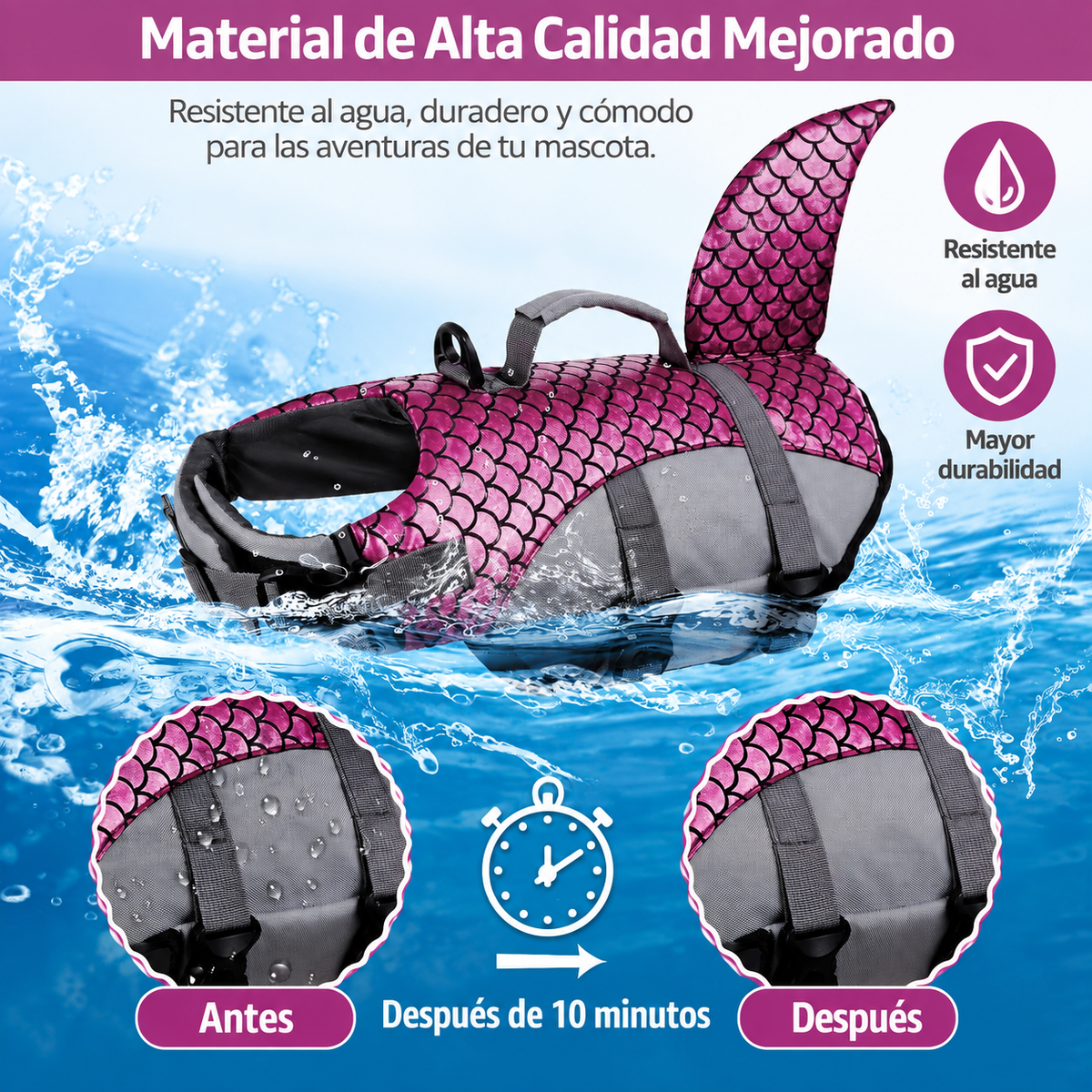 Chaleco salvavidas para mascotas talla L de escamas