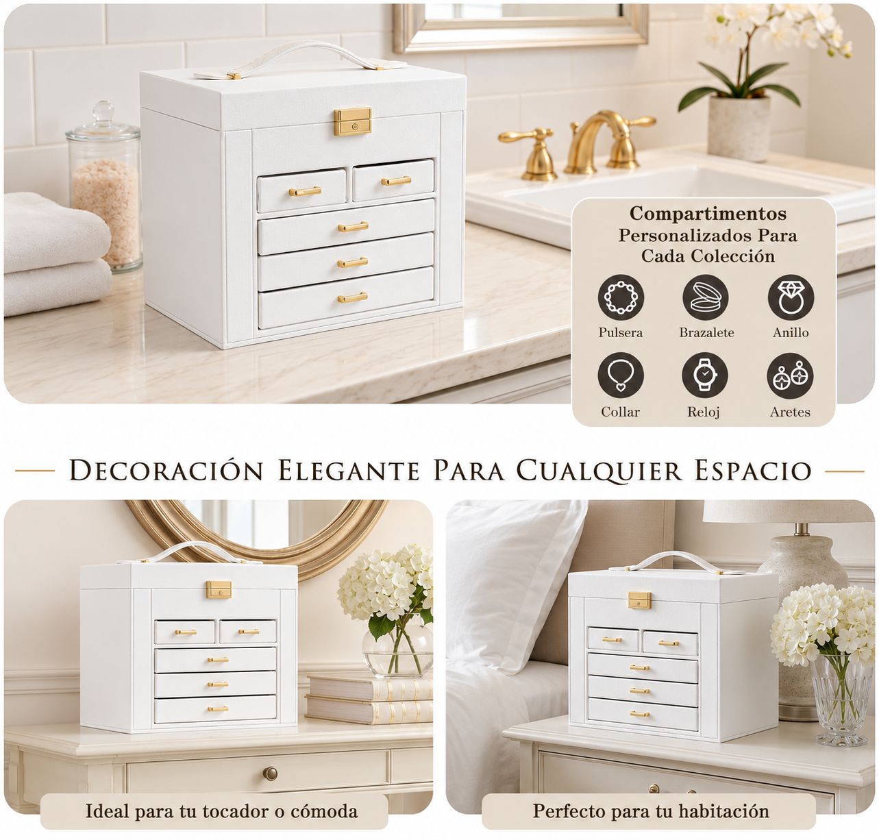 Joyero Organizador con divisiones Blanco Grande