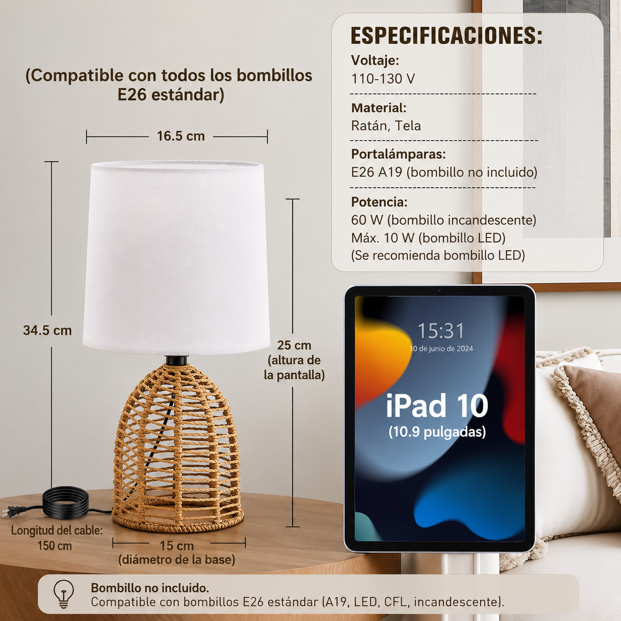 Juego de 2 lámparas de ratán  SOBREPEDIDO