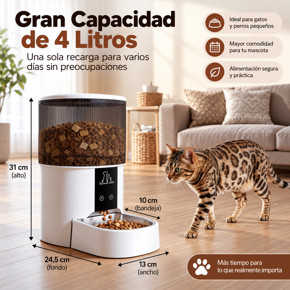 Comedero Automático 4 Litros para Mascotas color negro