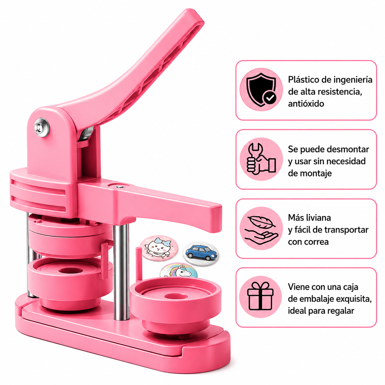 Máquina de prensa para botones color rosa (SOBRE PEDIDO)