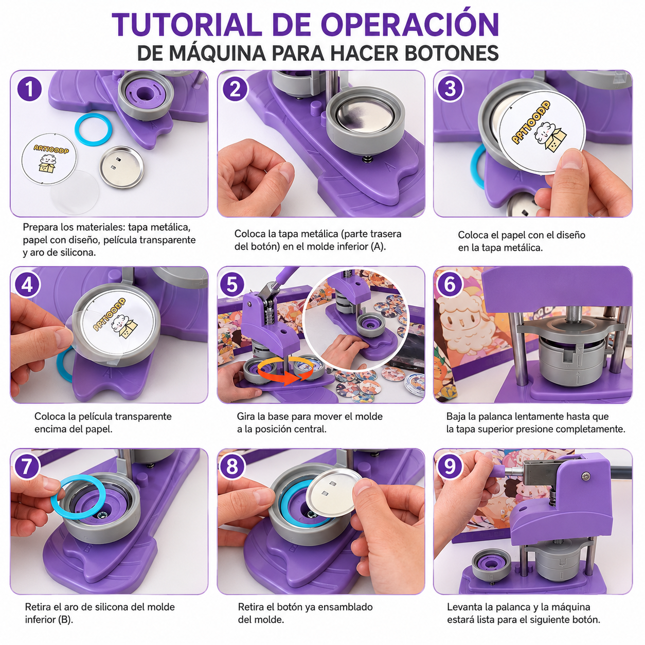 Máquina de prensa para botones color lila (SOBRE PEDIDO)