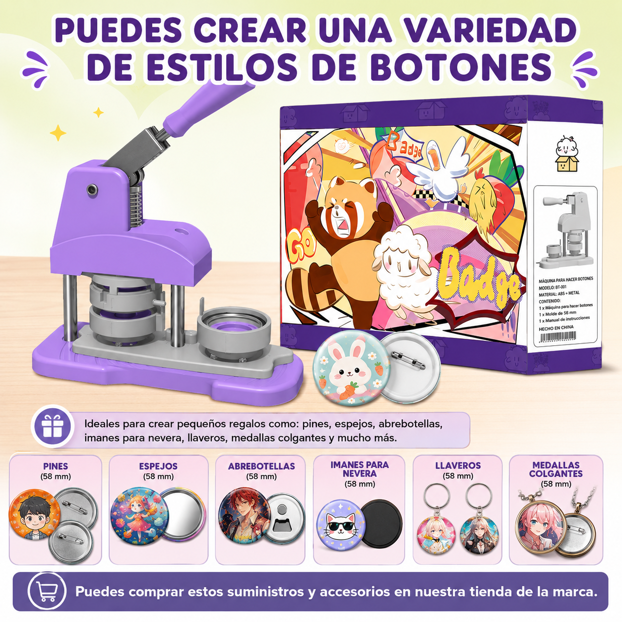 Máquina de prensa para botones color lila (SOBRE PEDIDO)