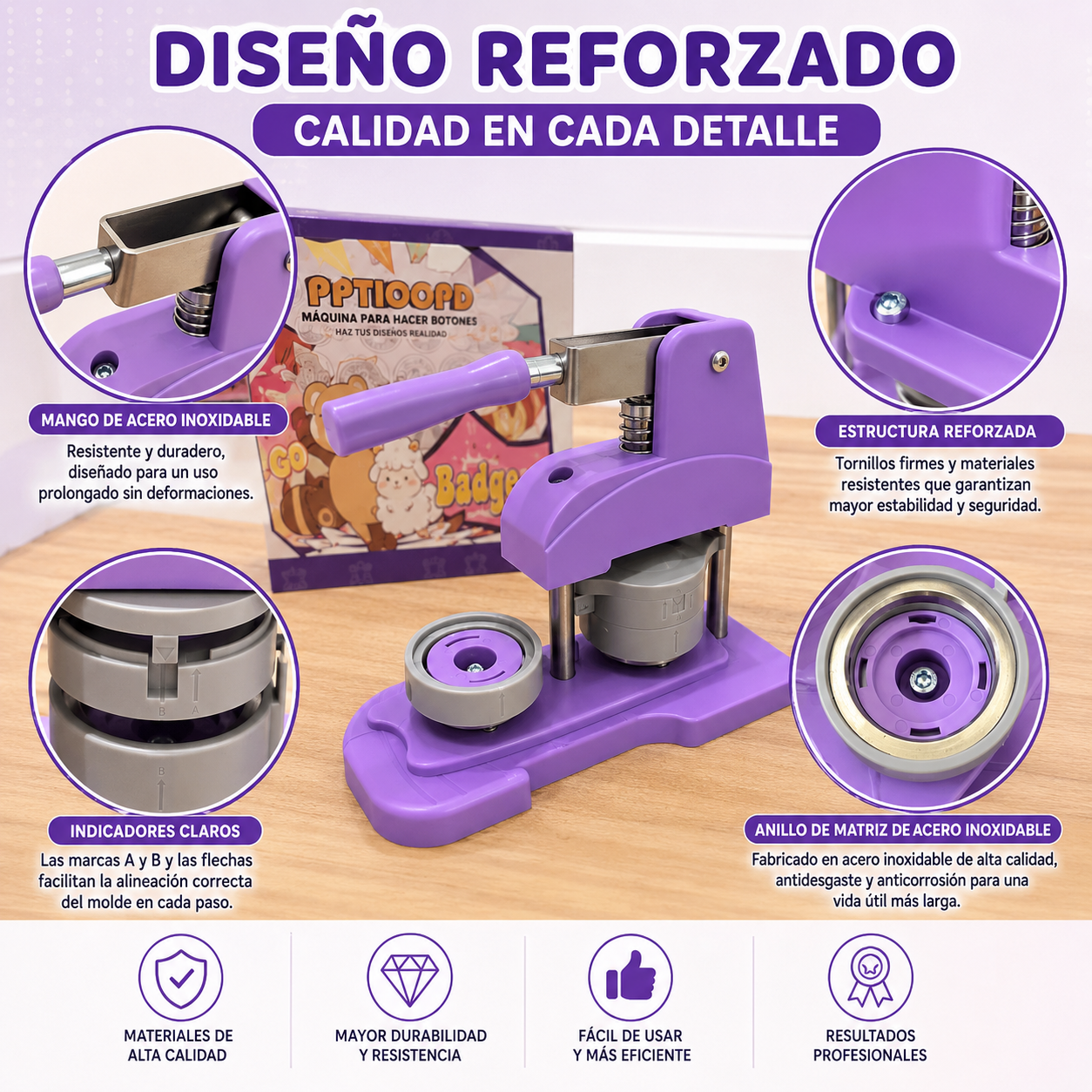 Máquina de prensa para botones color lila (SOBRE PEDIDO)