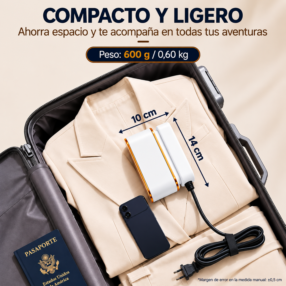 Plancha Vaporizadora de viaje, portátil de mano de 1500 W para ropa (SOBRE PEDIDO)