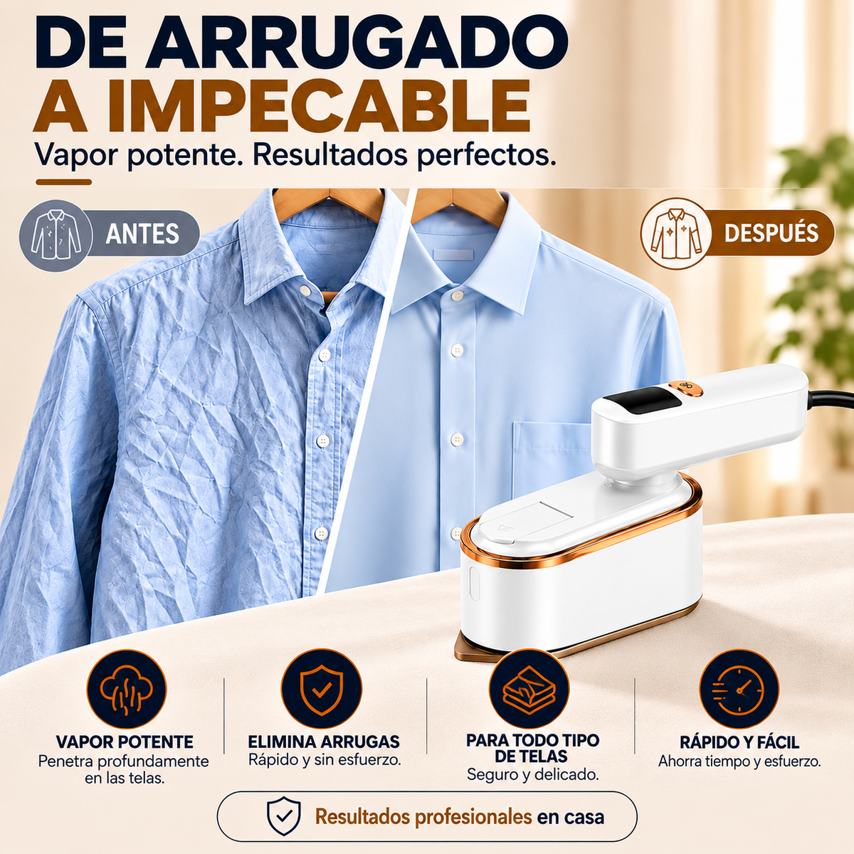Plancha Vaporizadora de viaje, portátil de mano de 1500 W para ropa (SOBRE PEDIDO)