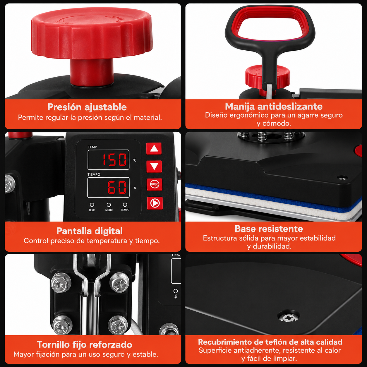 Prensa térmica de calor 8 en 1 Negro con rojo (SOBRE PEDIDO)
