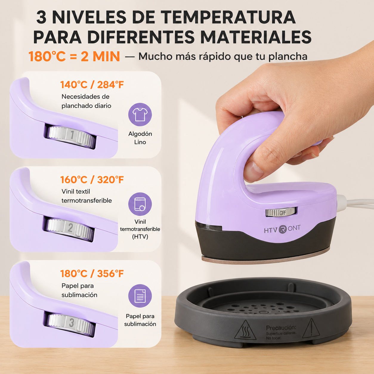 Mini prensa de calor 3 niveles de temperatura