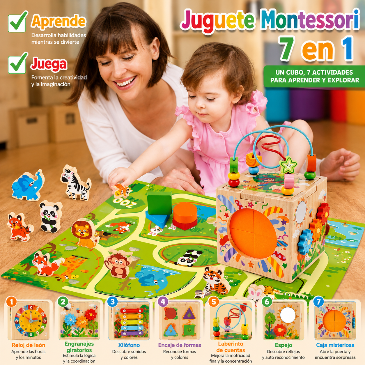 Cubo de actividades, juguetes Montessori