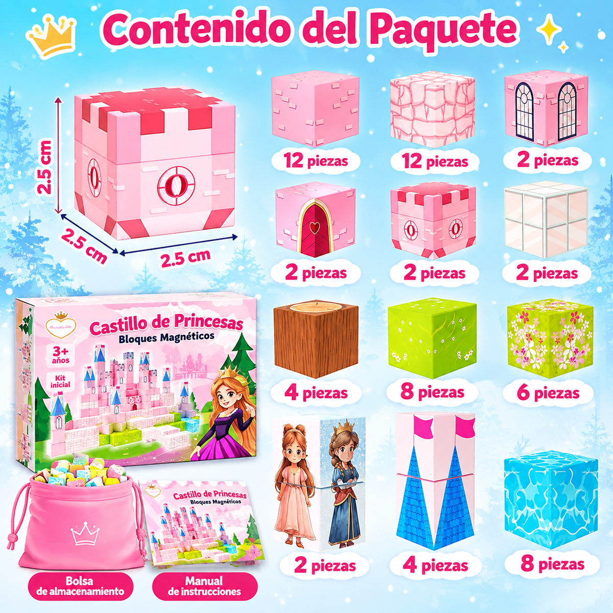 Fichas magneticas de 64 piezas diseño de princesas