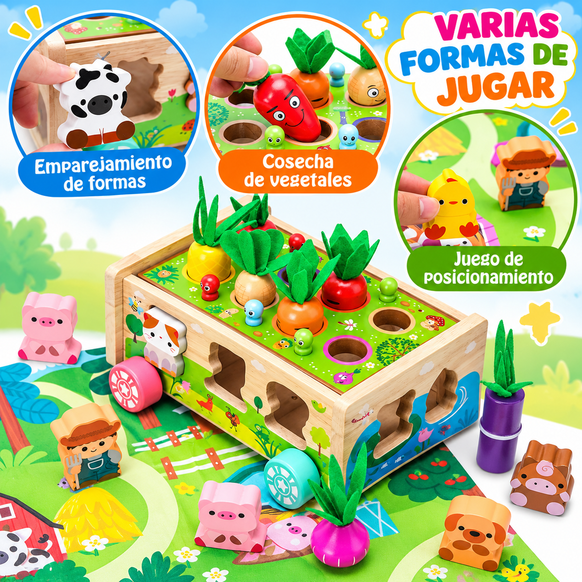 Juego de madera Montessori para niños y niñas - Aprendizaje Motricidad