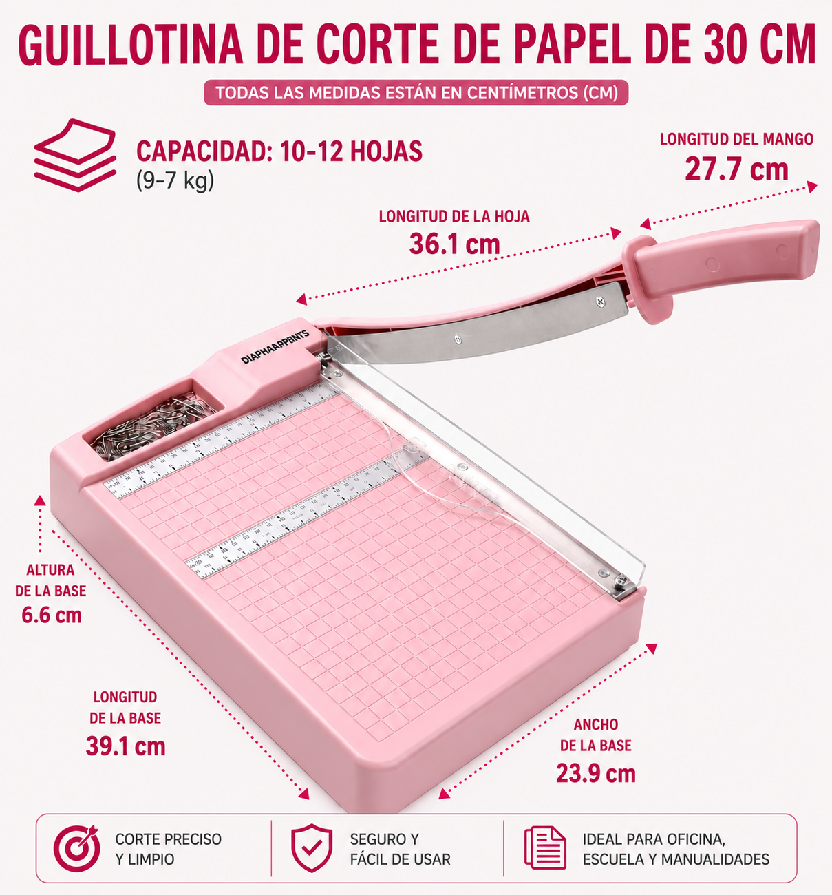 Guillotina rosa - Cortadora de papel (SOBRE PEDIDO)