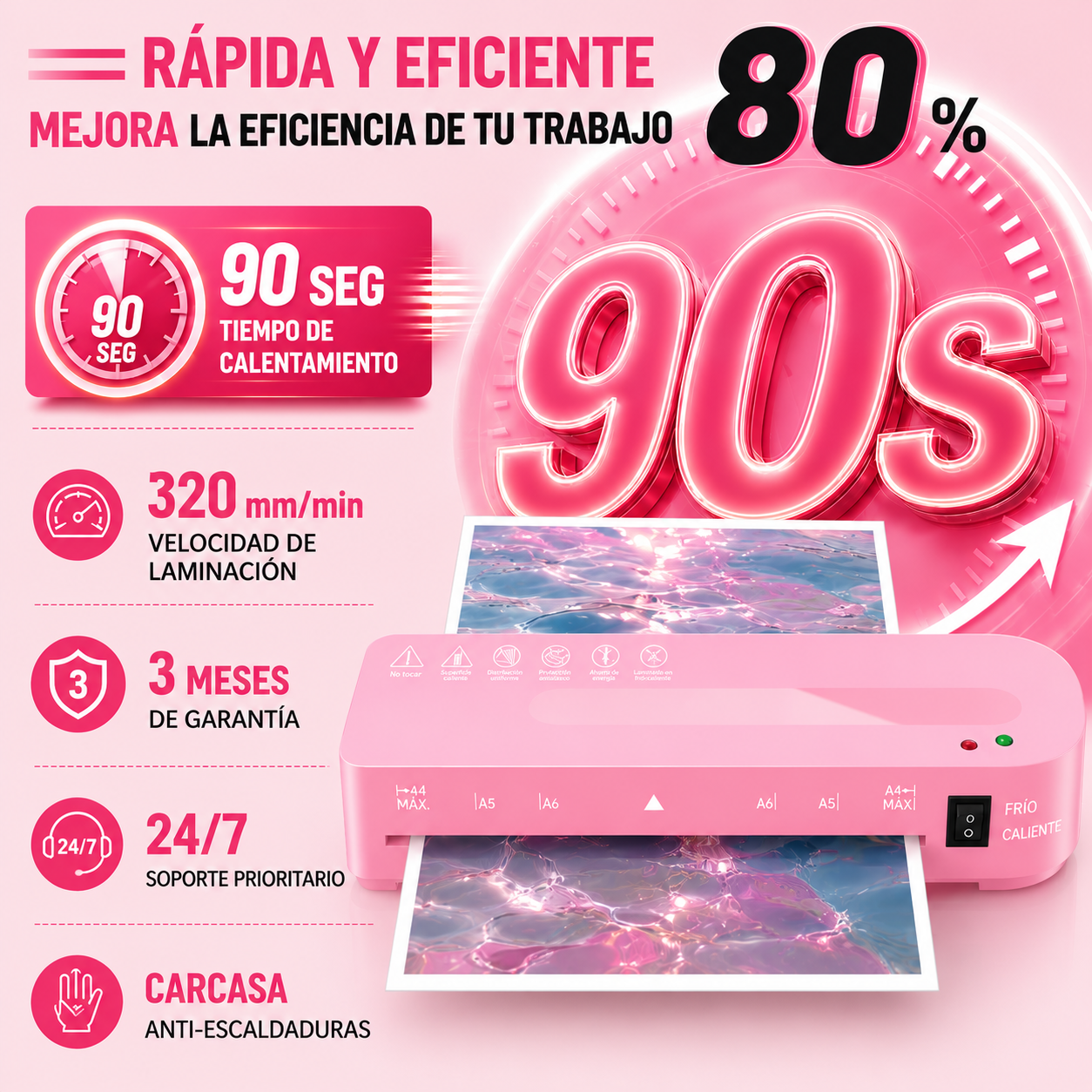Máquina laminadora Rosa con 20 hojas de laminación, caliente y fría con recortador (SOBRE PEDIDO)