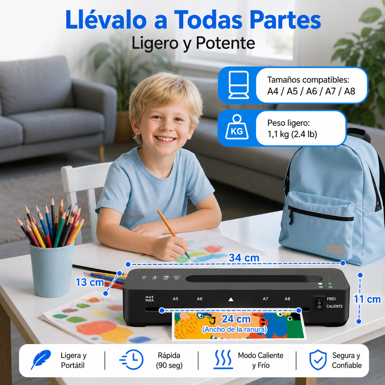 Máquina laminadora Negro con 20 hojas de laminación, caliente y fría con recortador (SOBRE PEDIDO)