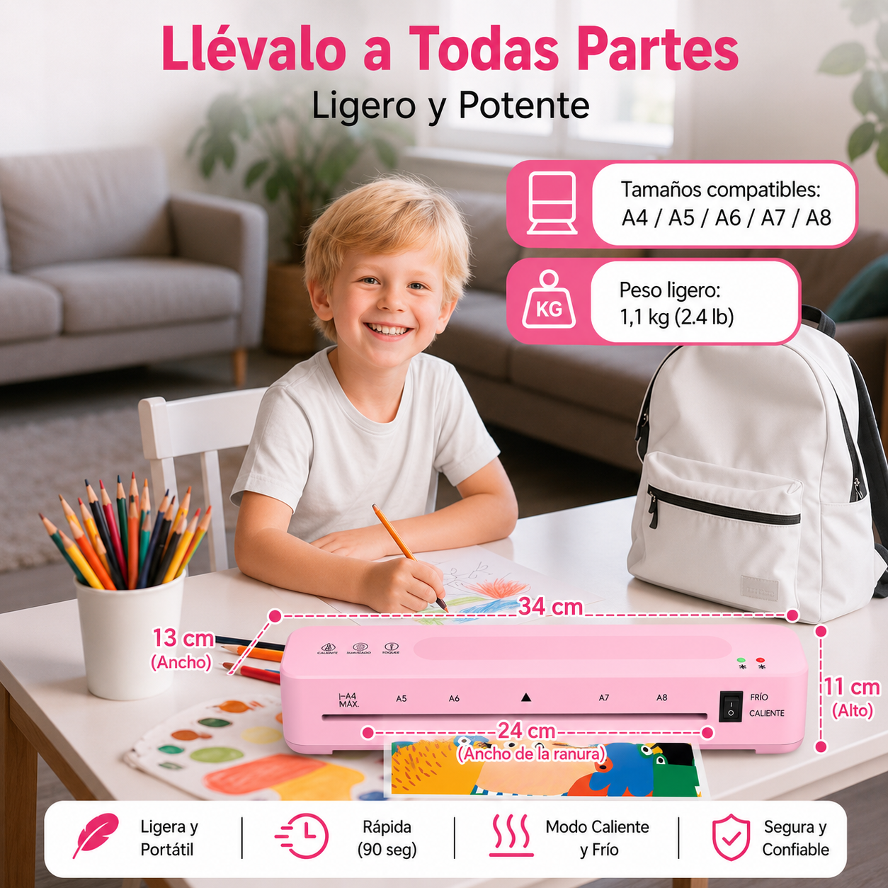 Máquina laminadora Rosa con 20 hojas de laminación, caliente y fría con recortador (SOBRE PEDIDO)