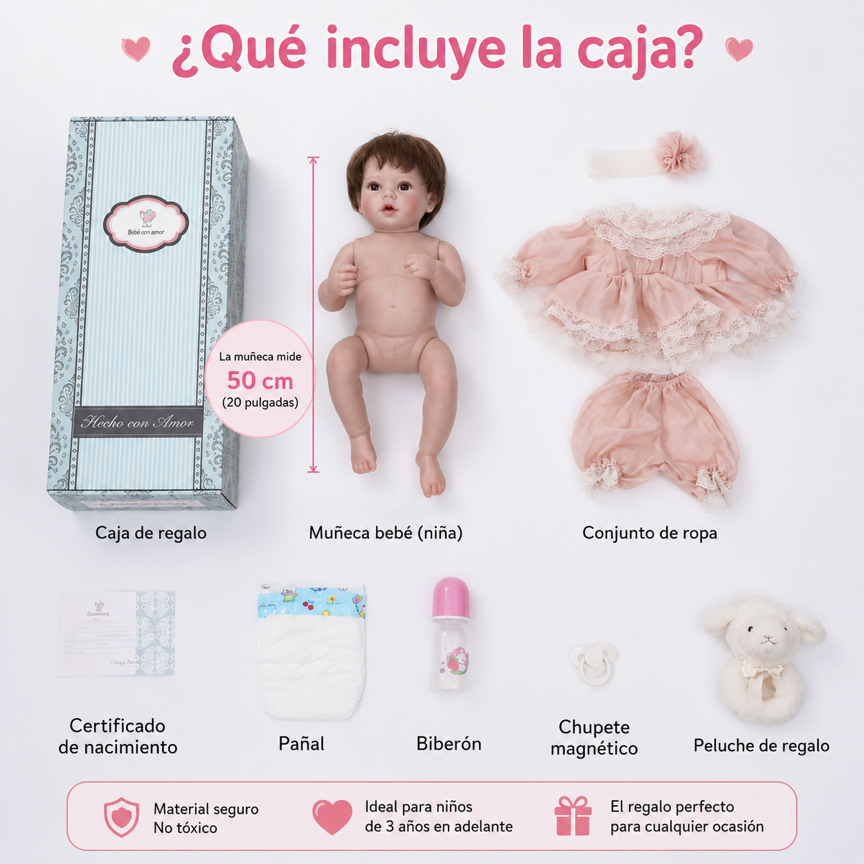 Muñeca Reborn de juguete de 50 cm