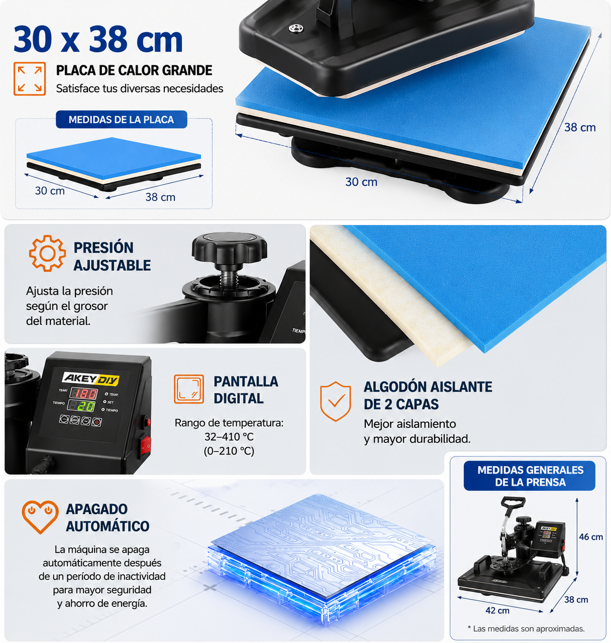 Prensa térmica de calor 8 en 1 Negro con azul (SOBRE PEDIDO)