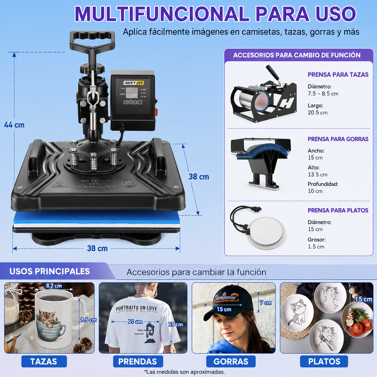 Prensa térmica de calor 8 en 1 Negro con azul (SOBRE PEDIDO)