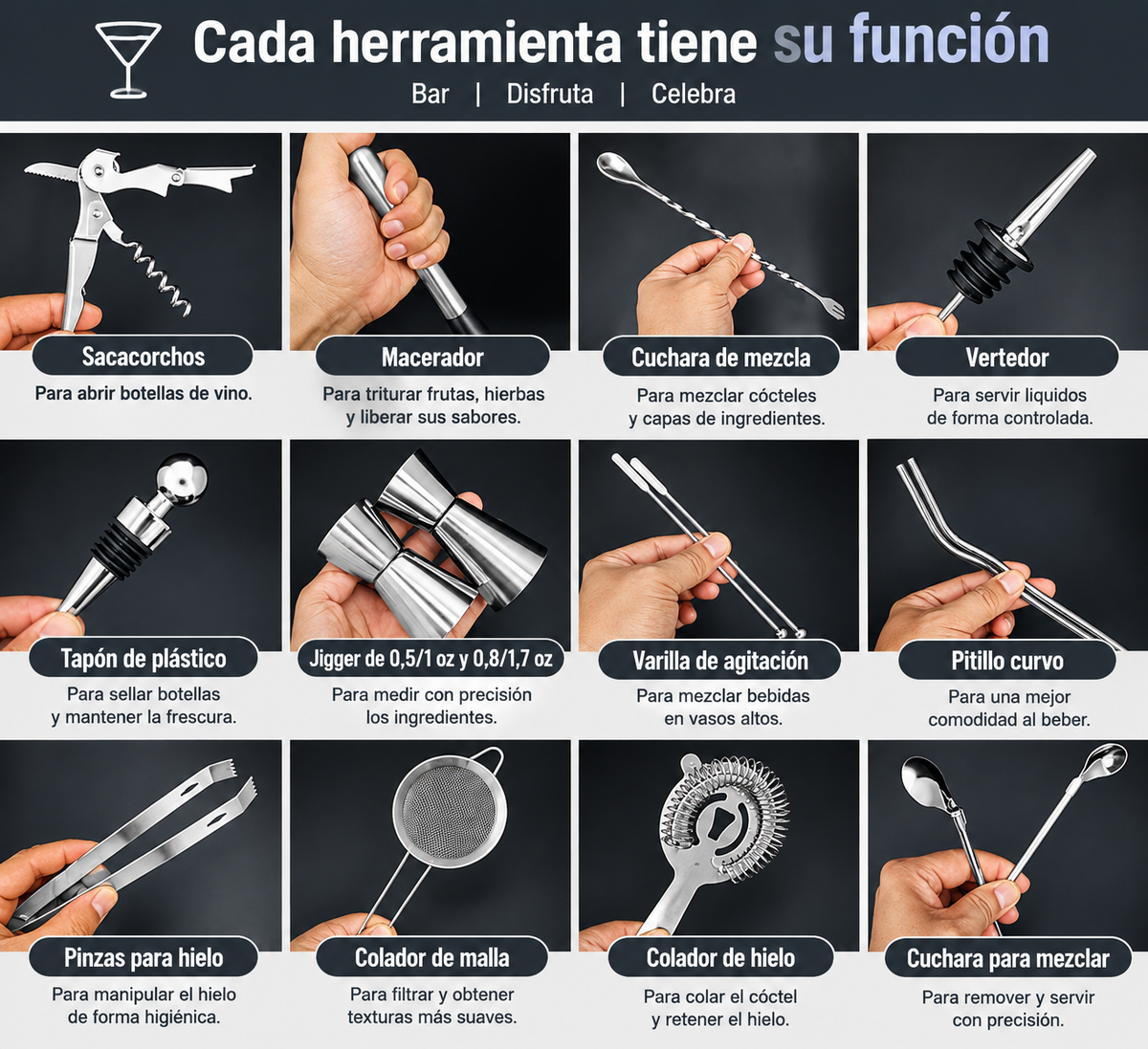 juego de coctelera profesional de 22 piezas