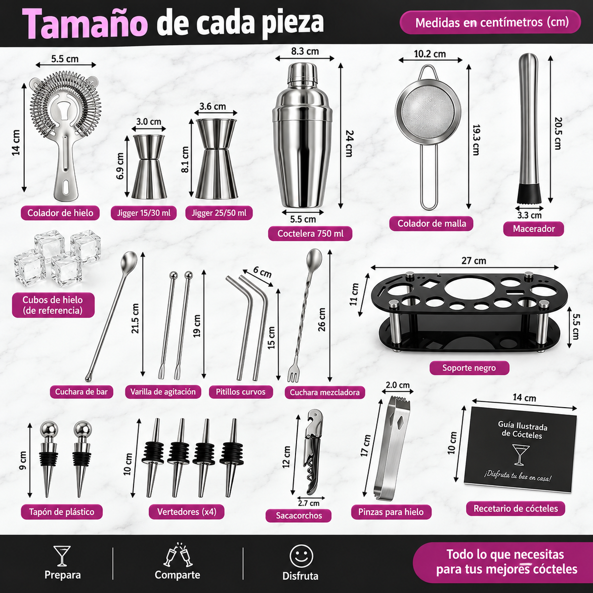 juego de coctelera profesional de 22 piezas