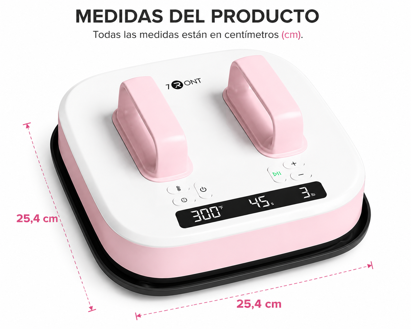 Prensa de calor para camisetas de 25.4 cm x 25.4 cm Rosada