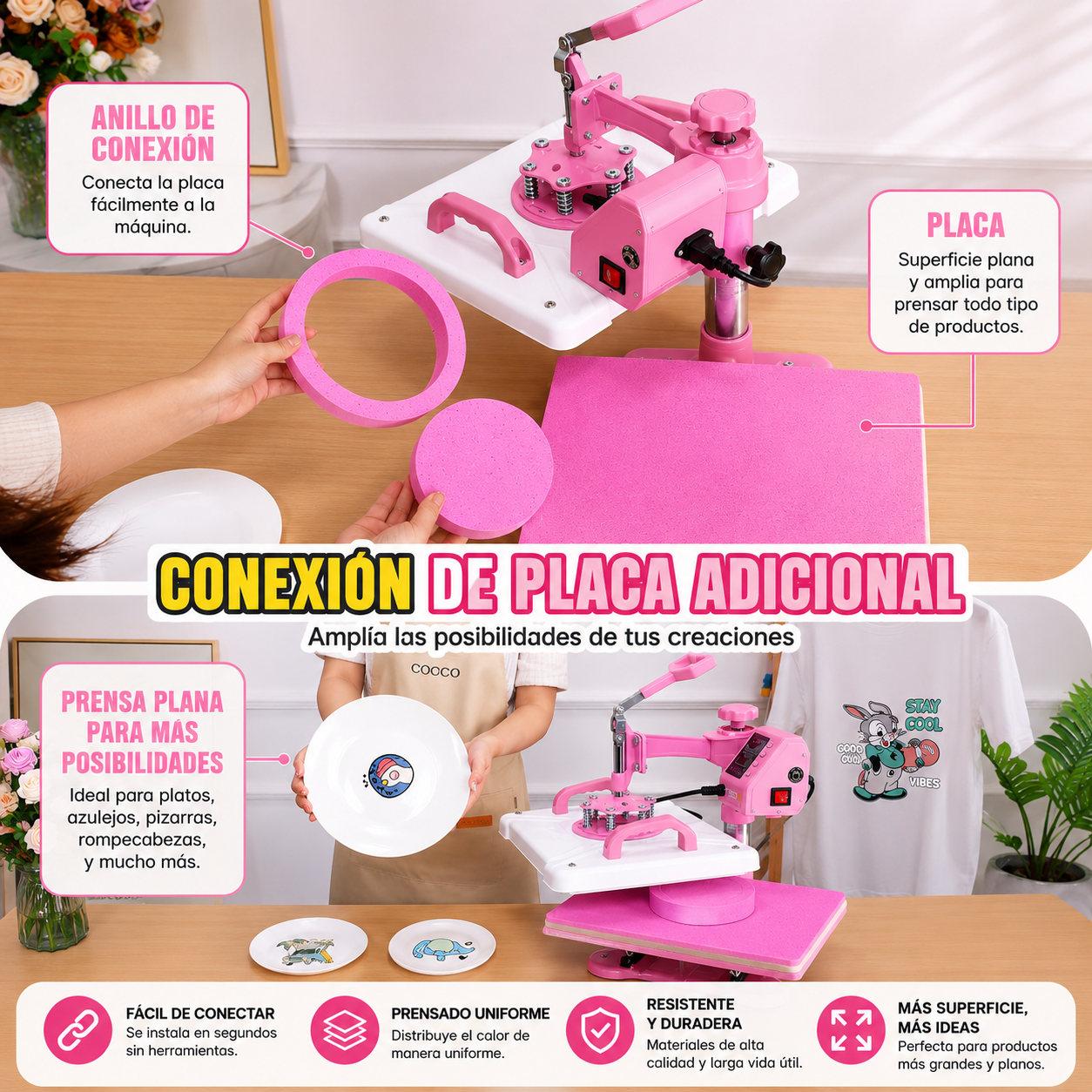 Prensa térmica de calor 8 en 1 Rosa con blanco (SOBRE PEDIDO)