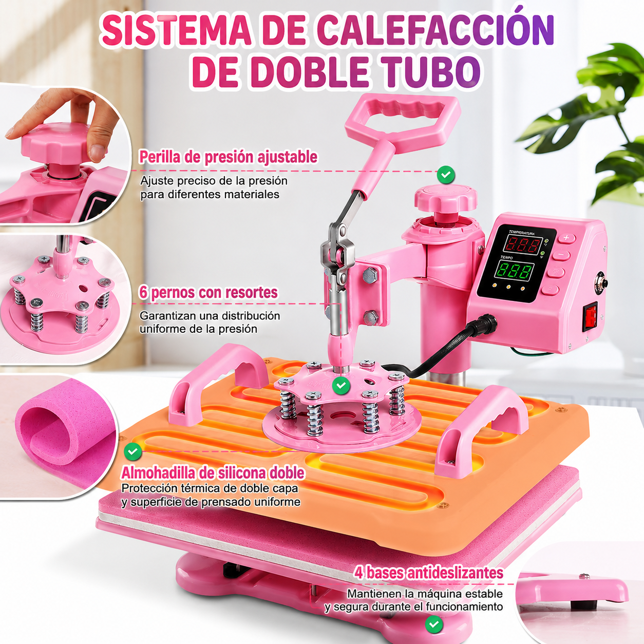 Prensa térmica de calor 8 en 1 Rosa con blanco (SOBRE PEDIDO)