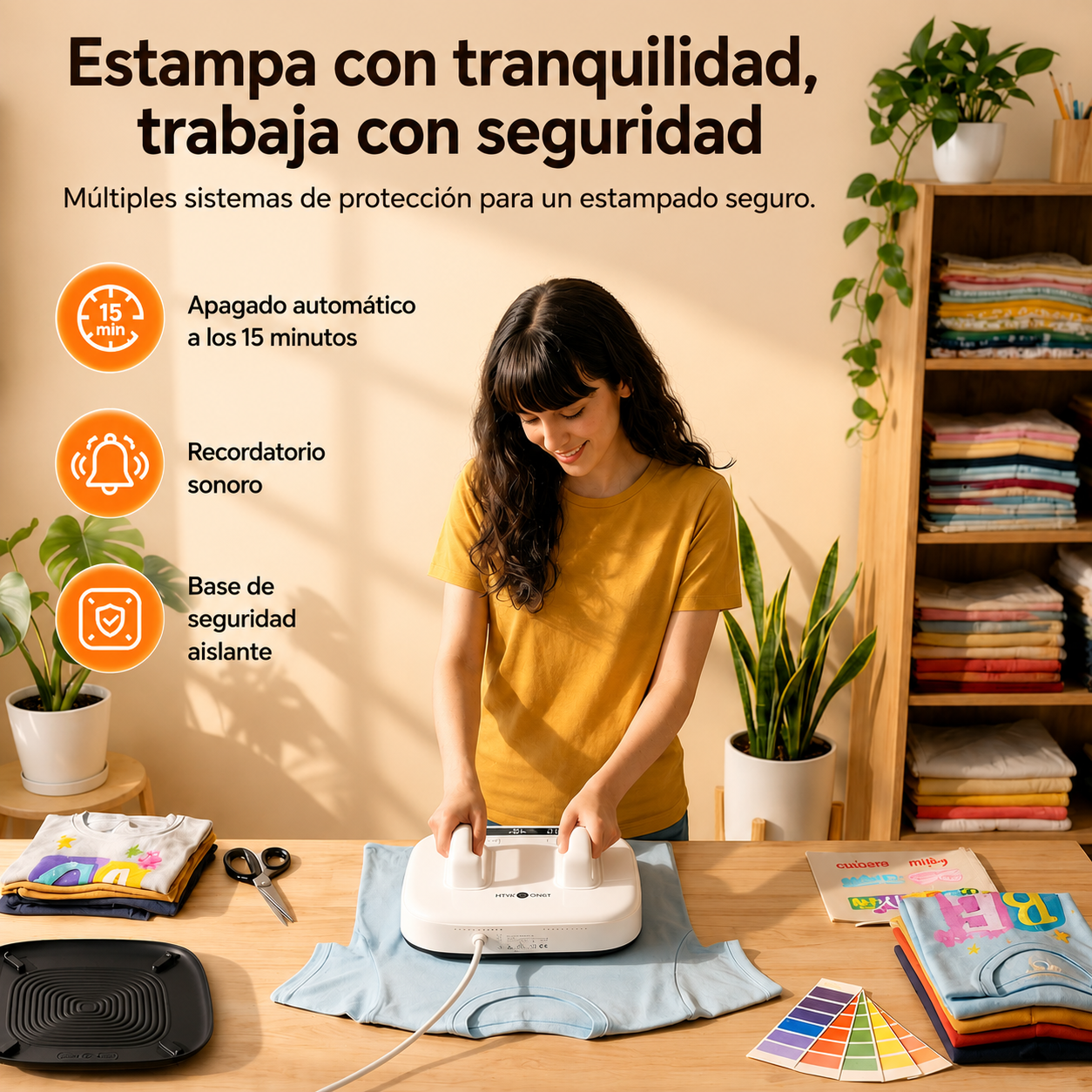 Prensa de calor para camisetas de 25.4 cm x 25.4 cm Rosada