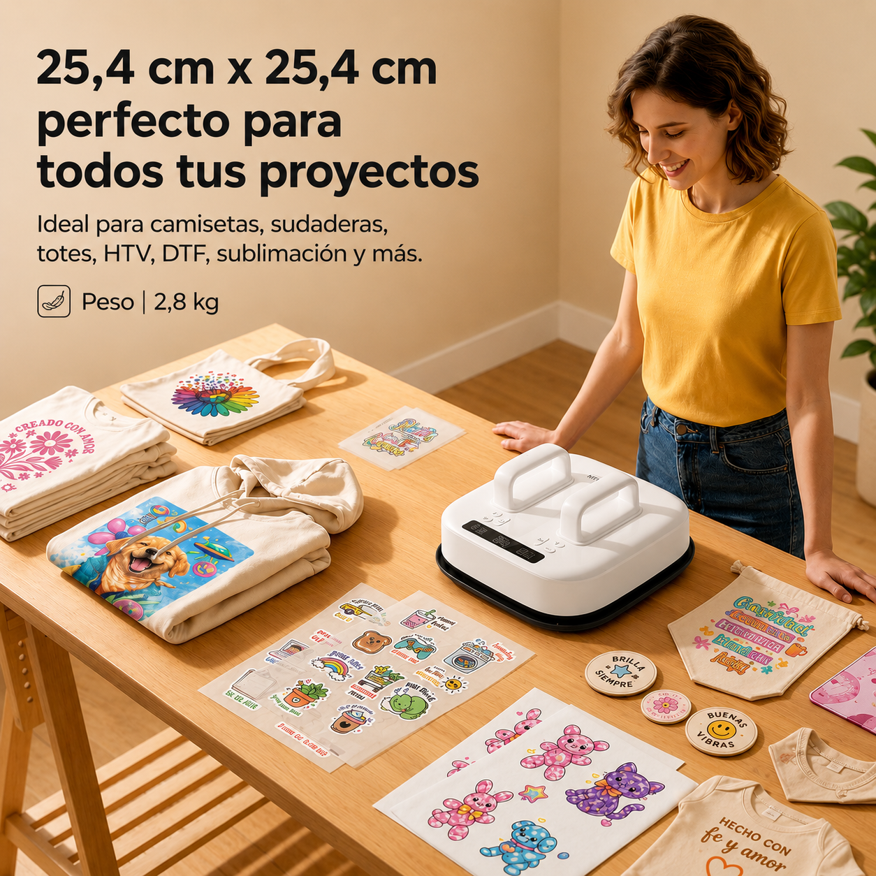 Prensa de calor para camisetas de 25.4 cm x 25.4 cm Rosada