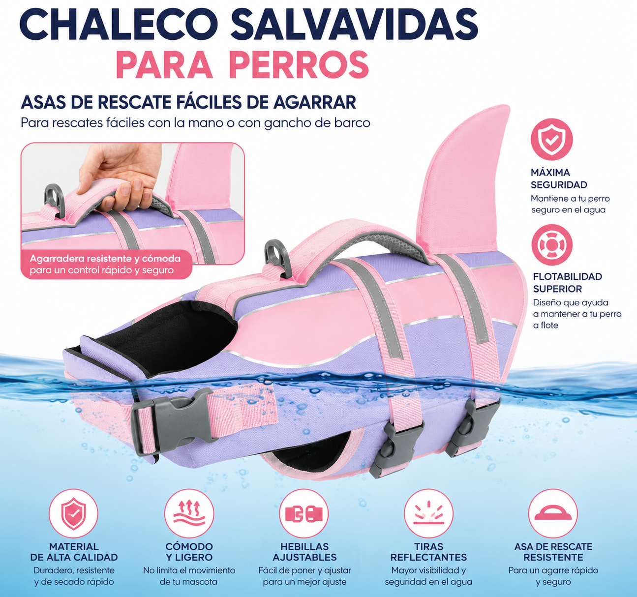 Chaleco mascotas talla XS lila con rosa