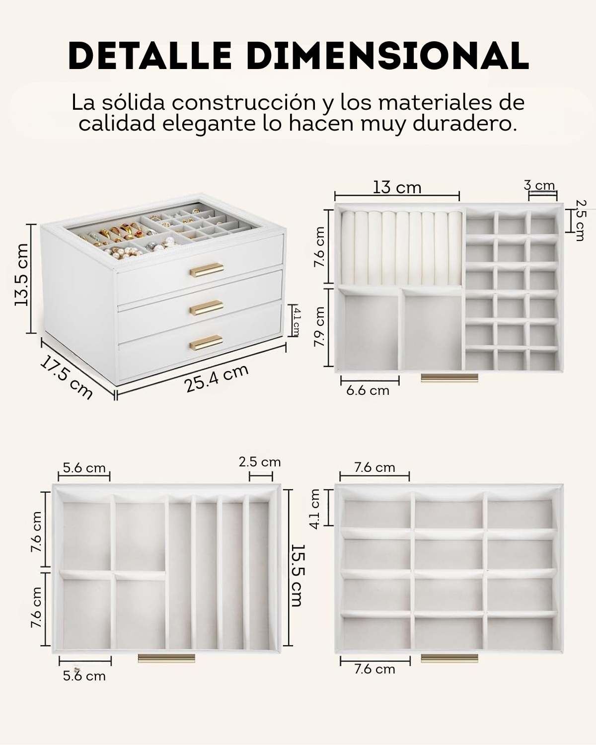 Joyero grande Organizador con divisiones Blanco