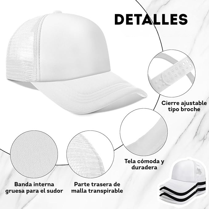 Paquete de 24 gorras de béisbol unisex para sublimación BLANCAS SOBREPEDIDO