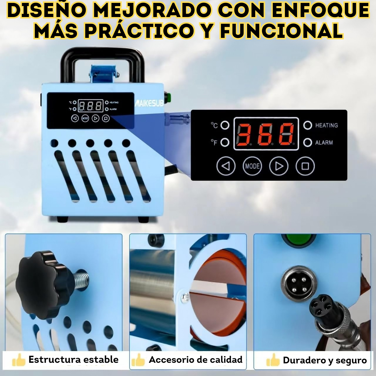 Prensa de calor para tazas, pocillos y termos Celeste (SOBRE PEDIDO)
