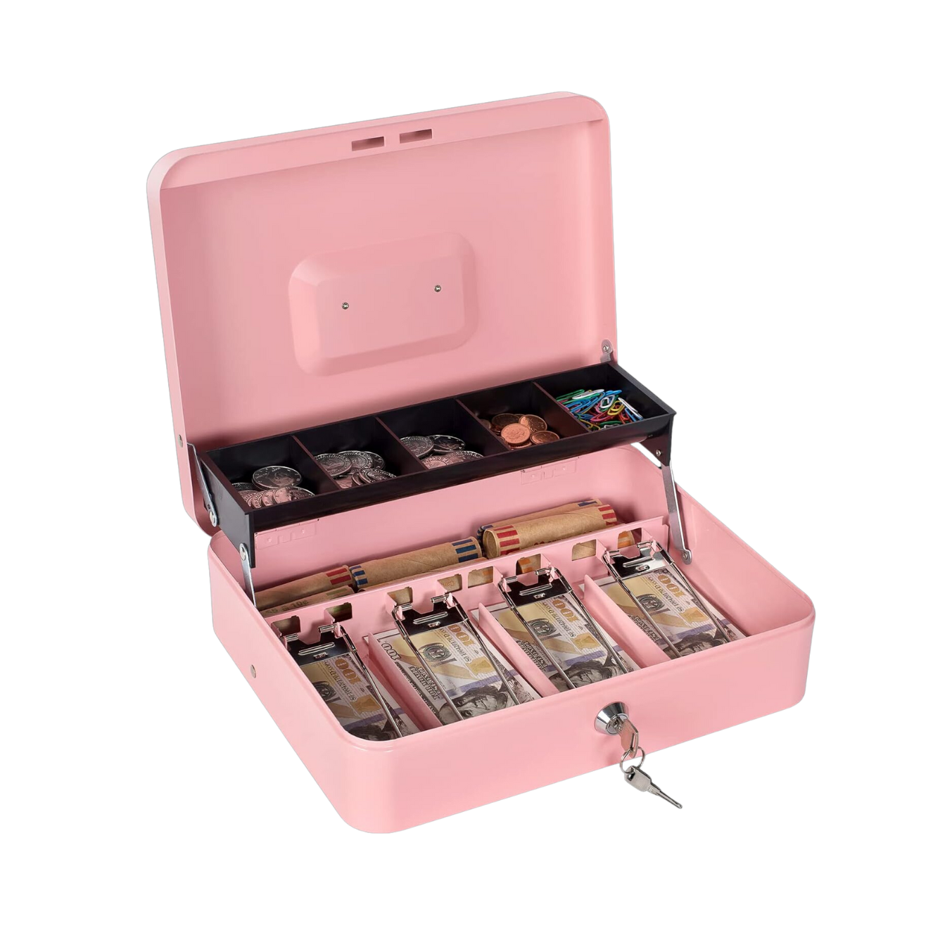 Caja de efectivo con bandeja de dinero con llave