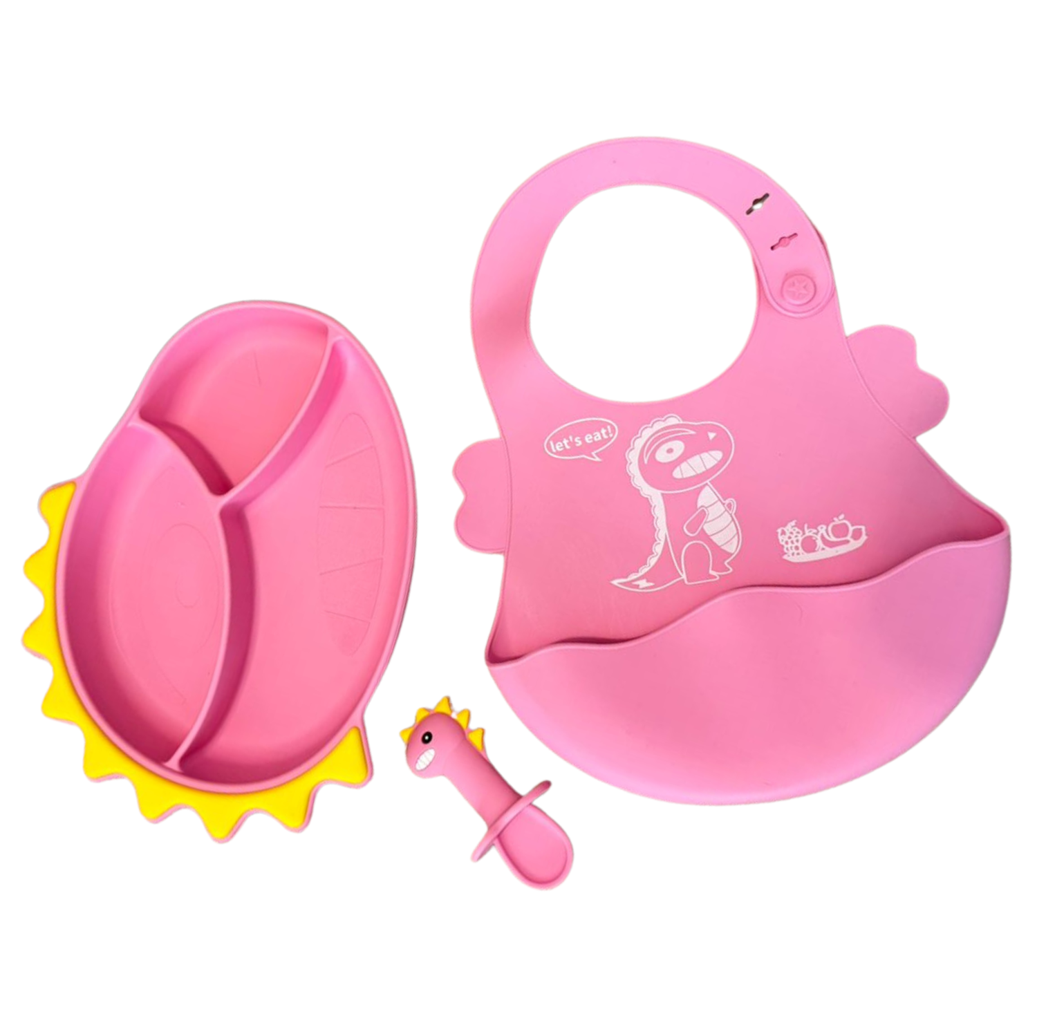 Kit de vajilla de bebé rosa de dinosaurio