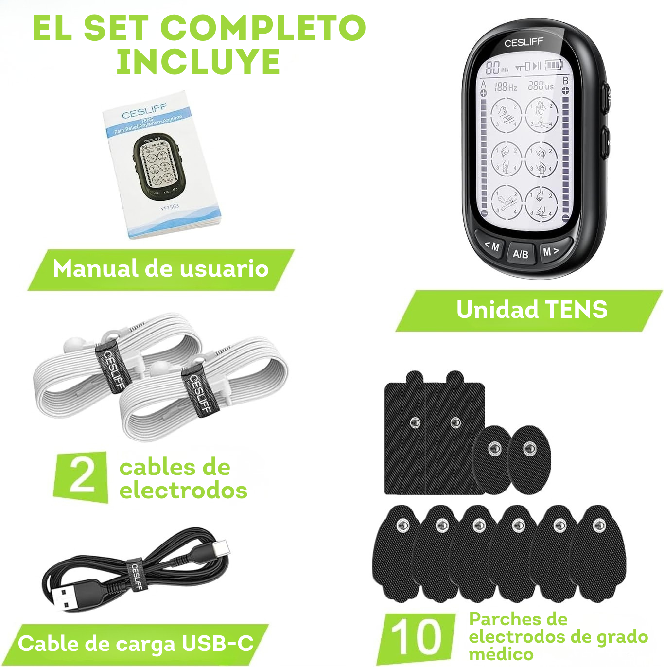 Estimulador TENS EMS de Doble Canal para musculos relajación color Plateado