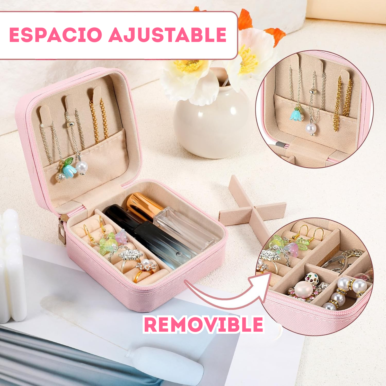 Joyero de viaje de 12 piezas BLANCO - ROSA  SOBREPEDIDO