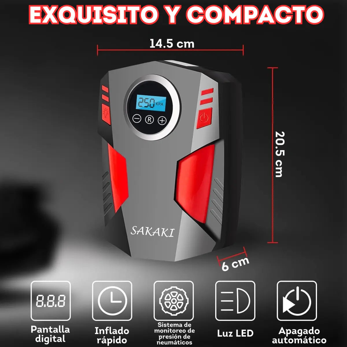 Compresor de aire Inflador de neumáticos Bomba de aire portátil Rojo