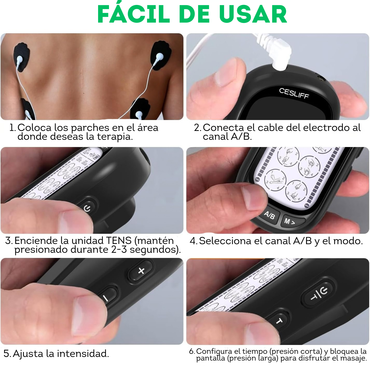 Estimulador TENS EMS de Doble Canal para musculos relajación color Plateado