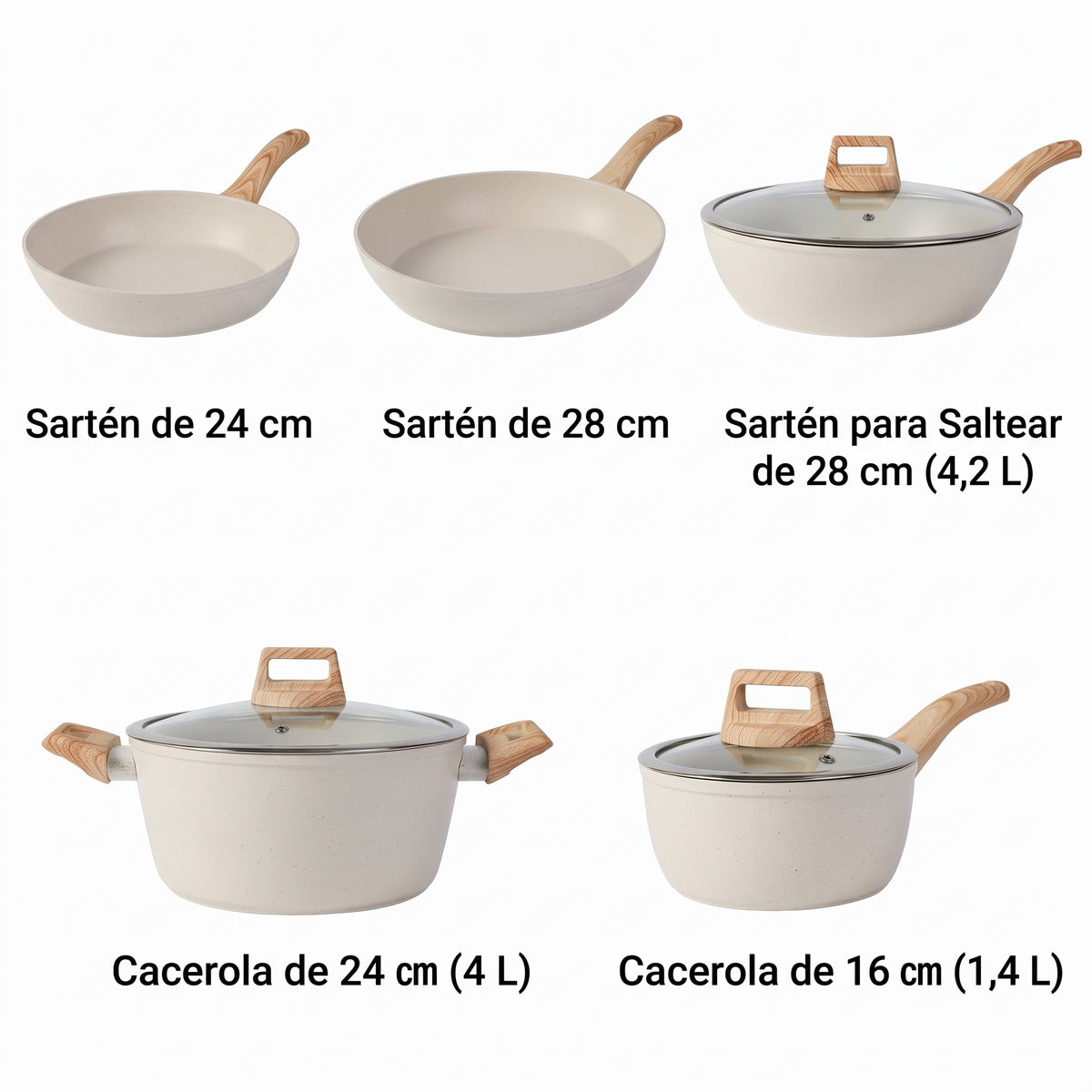 Ollas en granito y antiadherentes de 16 piezas