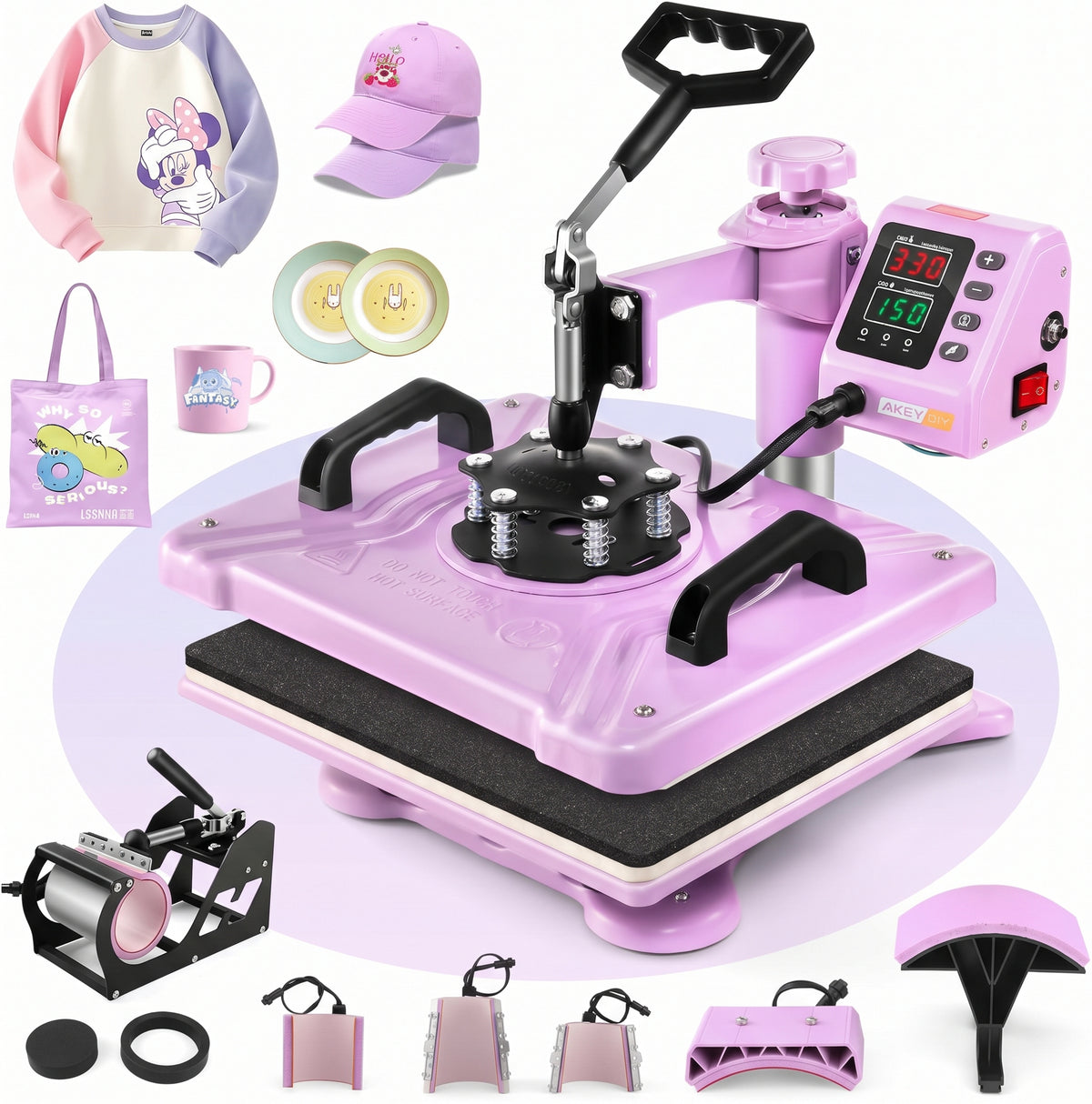 Prensa térmica de calor 8 en 1 Lila con negro - 38 cm x 30 cm (SOBRE PEDIDO)
