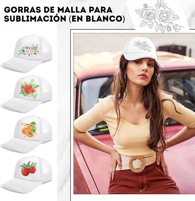 Paquete de 24 gorras de béisbol unisex para sublimación BLANCAS SOBREPEDIDO