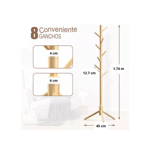 Perchero de madera con 8 ganchos