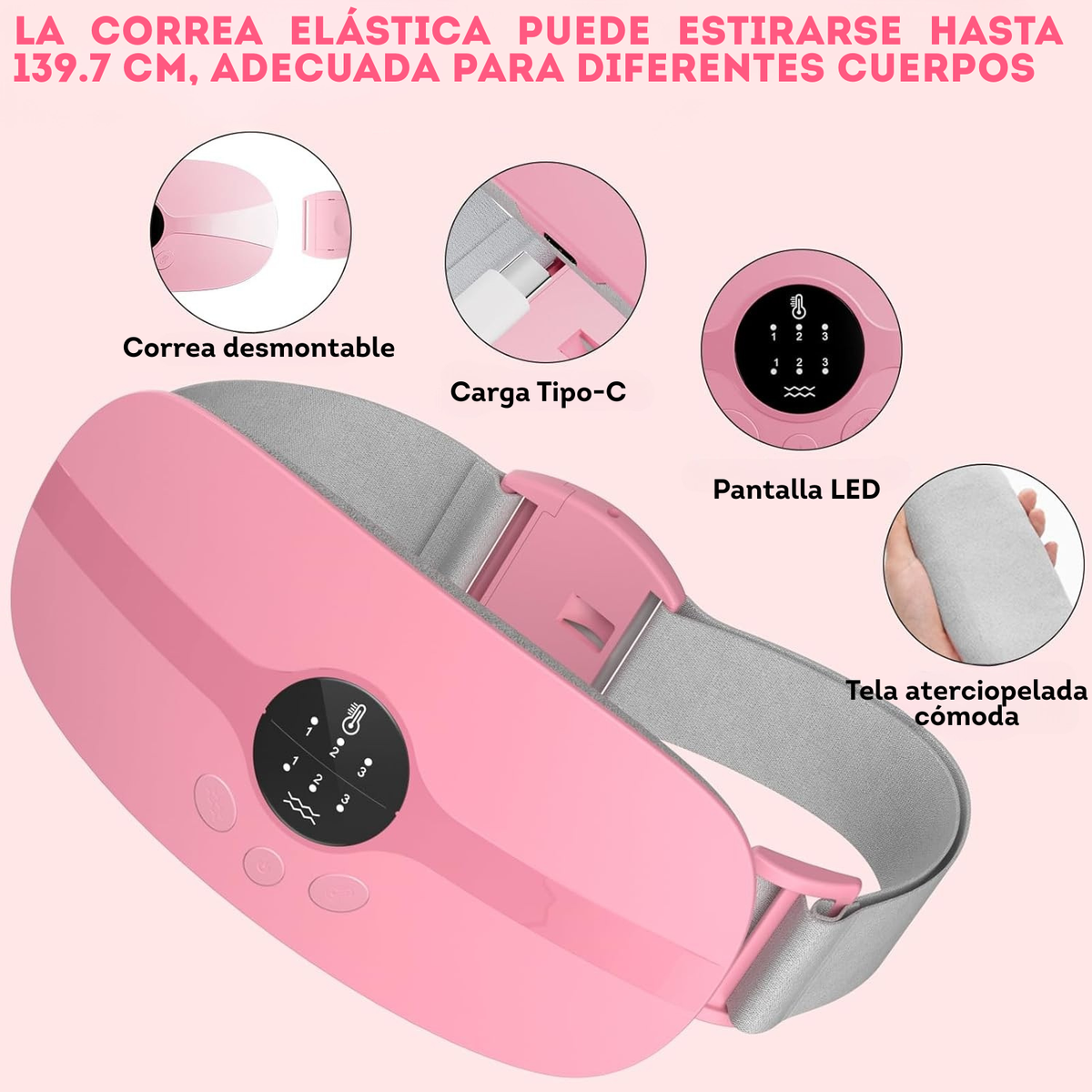 Cinturón térmico rosa para cólicos y calambres